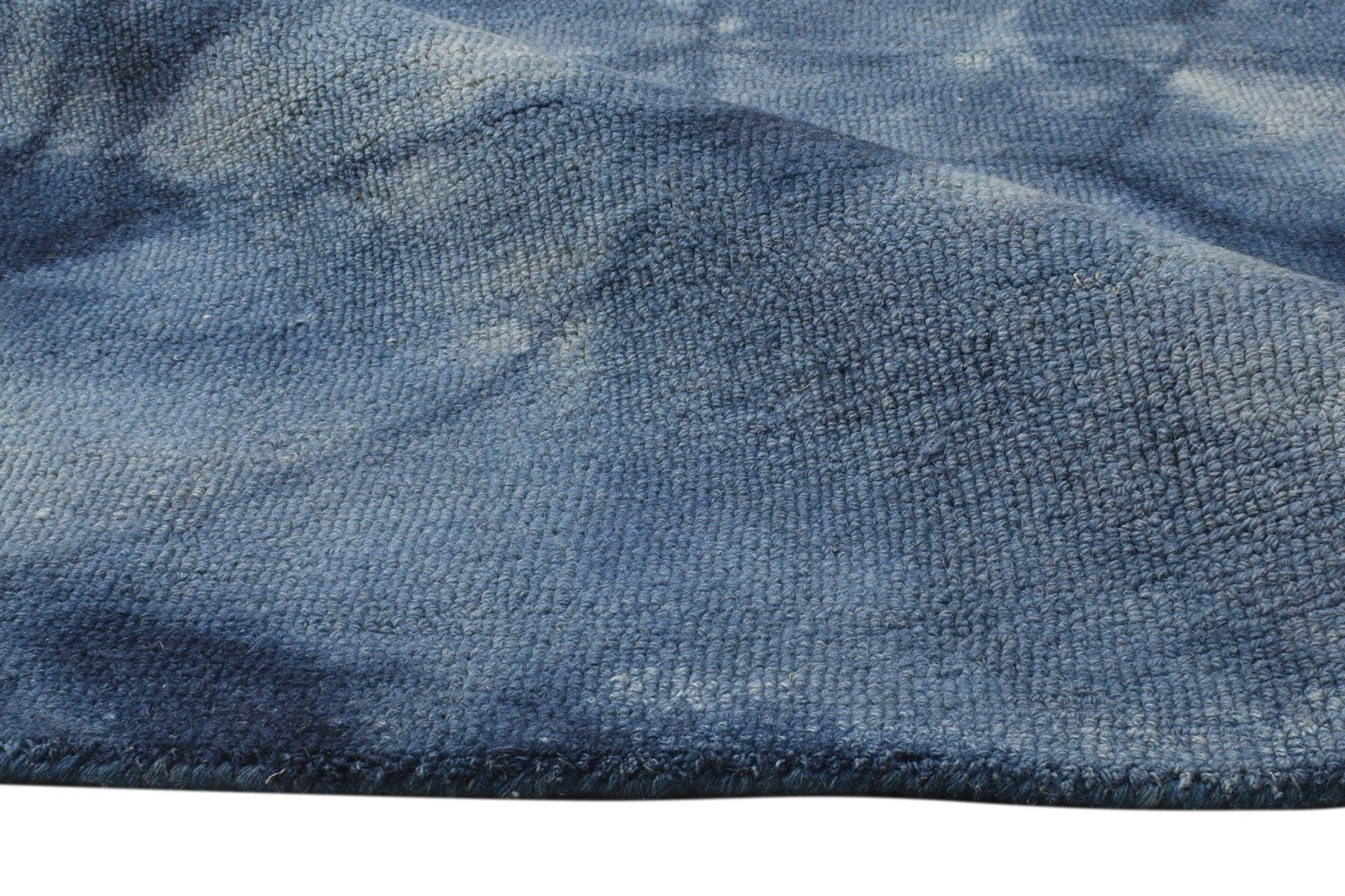 Blue Wool Rug 5' X 8' Modern Hand Tufted Shibori Tie Dye Room Size Carpet 