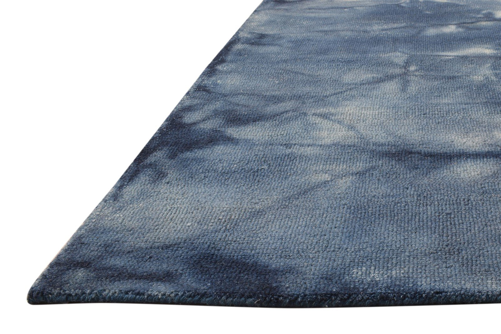 Blue Wool Rug 5' X 8' Modern Hand Tufted Shibori Tie Dye Room Size Carpet 