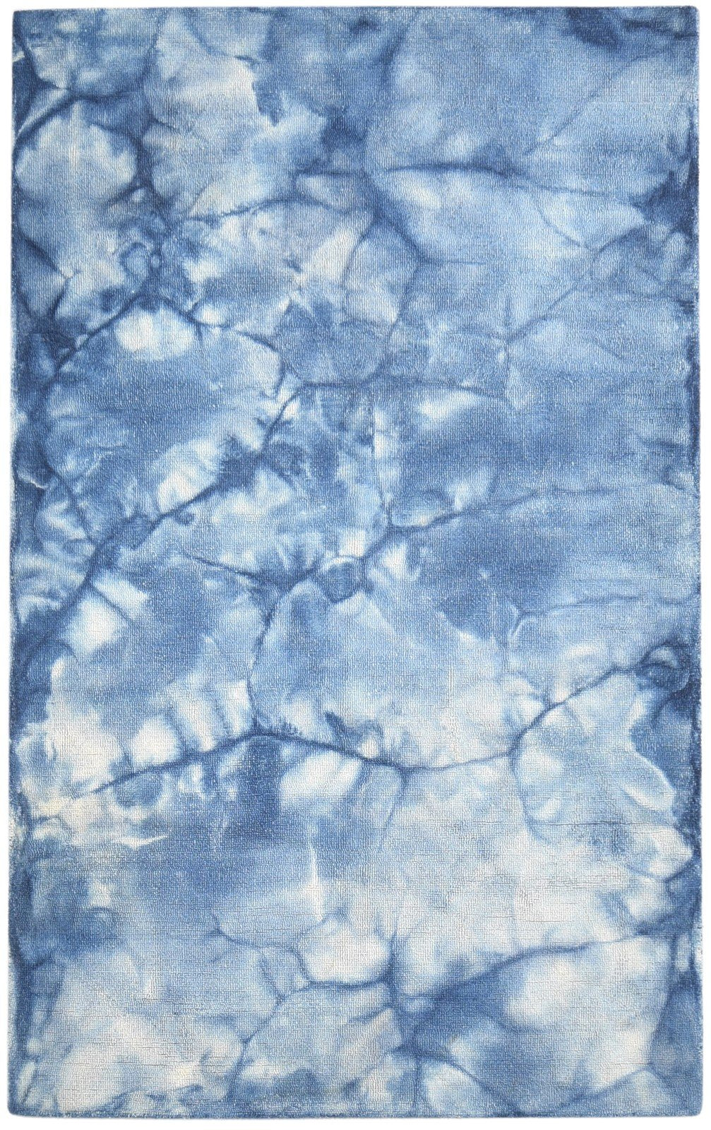 Blue Wool Rug 5' X 8' Modern Hand Tufted Shibori Tie Dye Room Size Carpet 