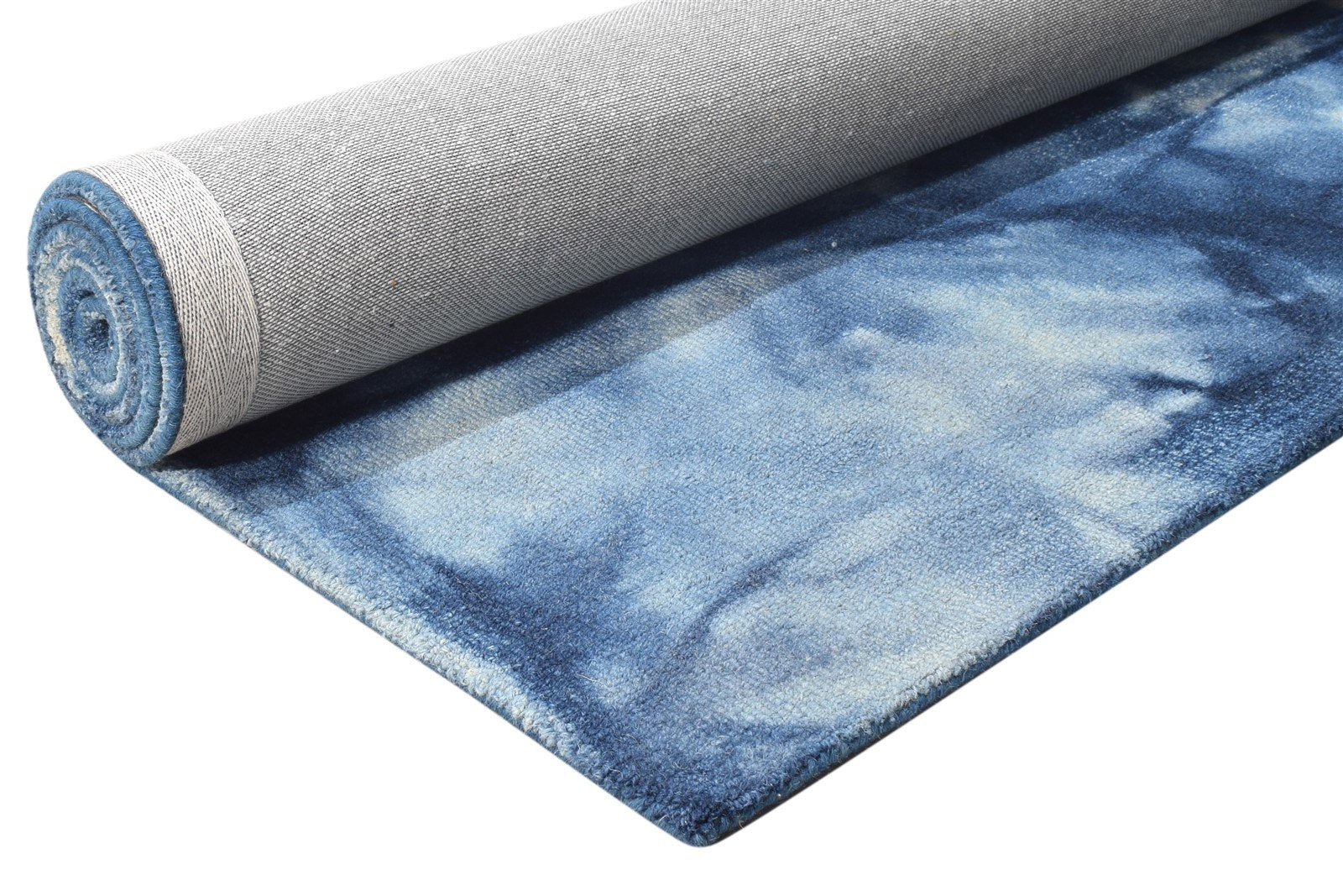 Wool Blue Rug 5' X 8' Modern Hand Tufted Shibori Tie Dye Room Size Carpet 