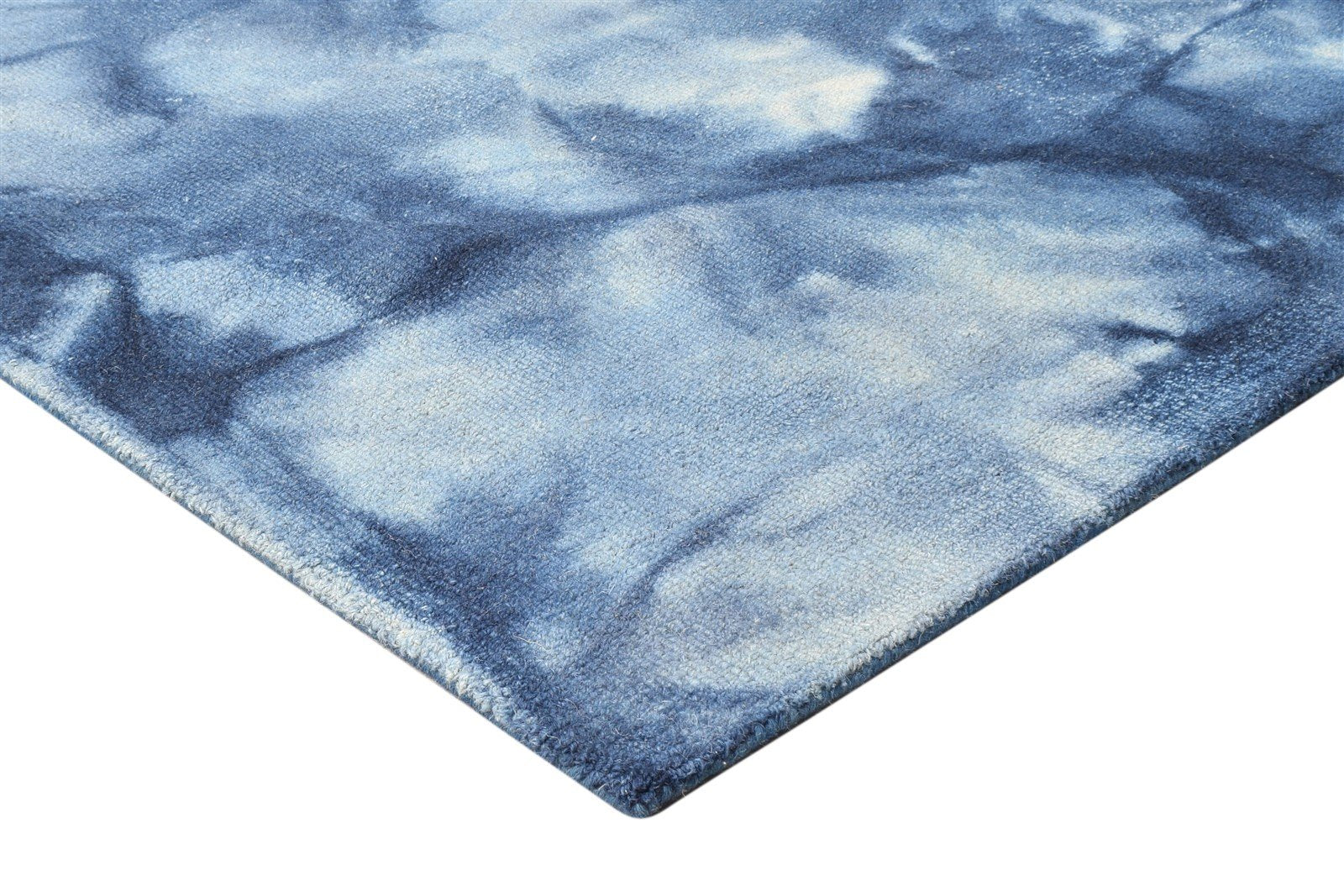 Wool Blue Rug 5' X 8' Modern Hand Tufted Shibori Tie Dye Room Size Carpet 