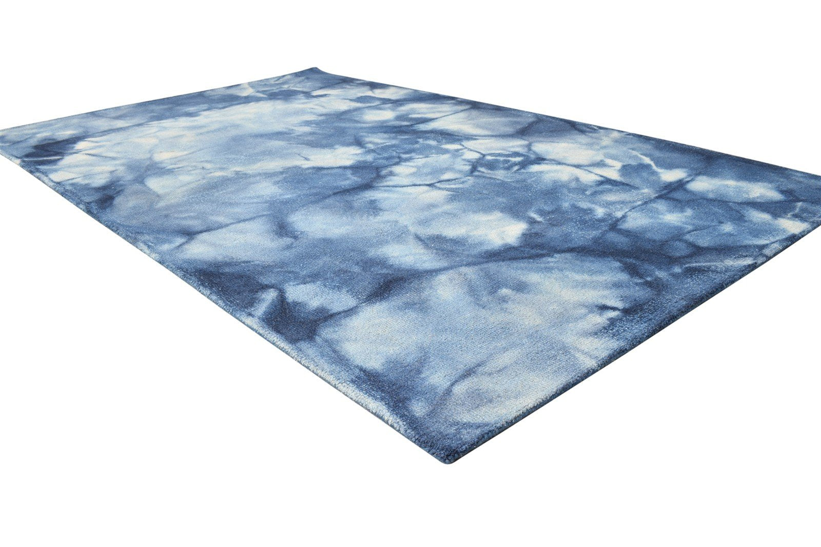 Wool Blue Rug 5' X 8' Modern Hand Tufted Shibori Tie Dye Room Size Carpet 