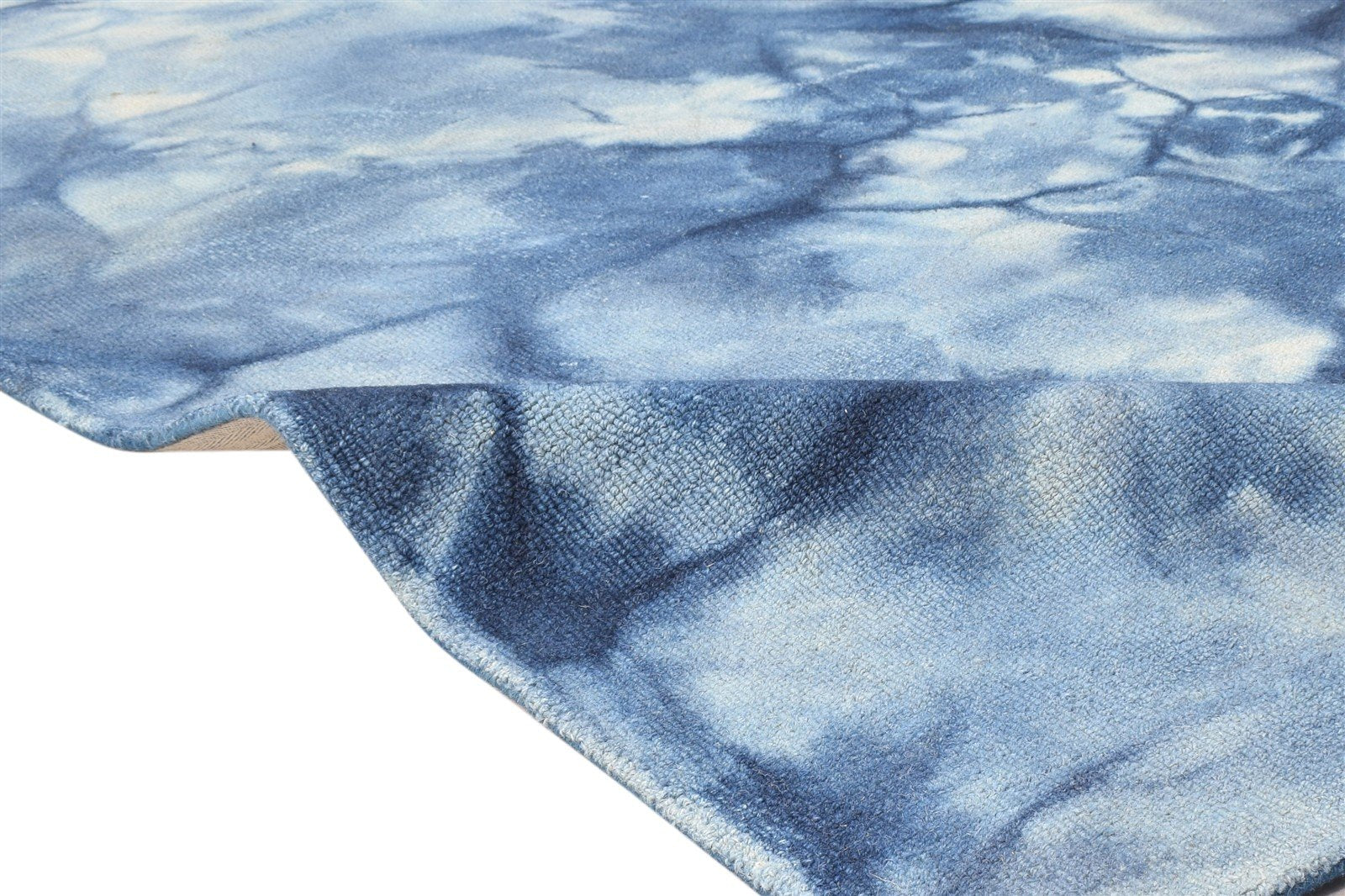 Wool Blue Rug 5' X 8' Modern Hand Tufted Shibori Tie Dye Room Size Carpet 