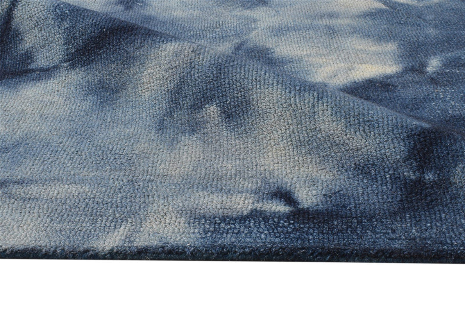 Wool Blue Rug 5' X 8' Modern Hand Tufted Shibori Tie Dye Room Size Carpet 