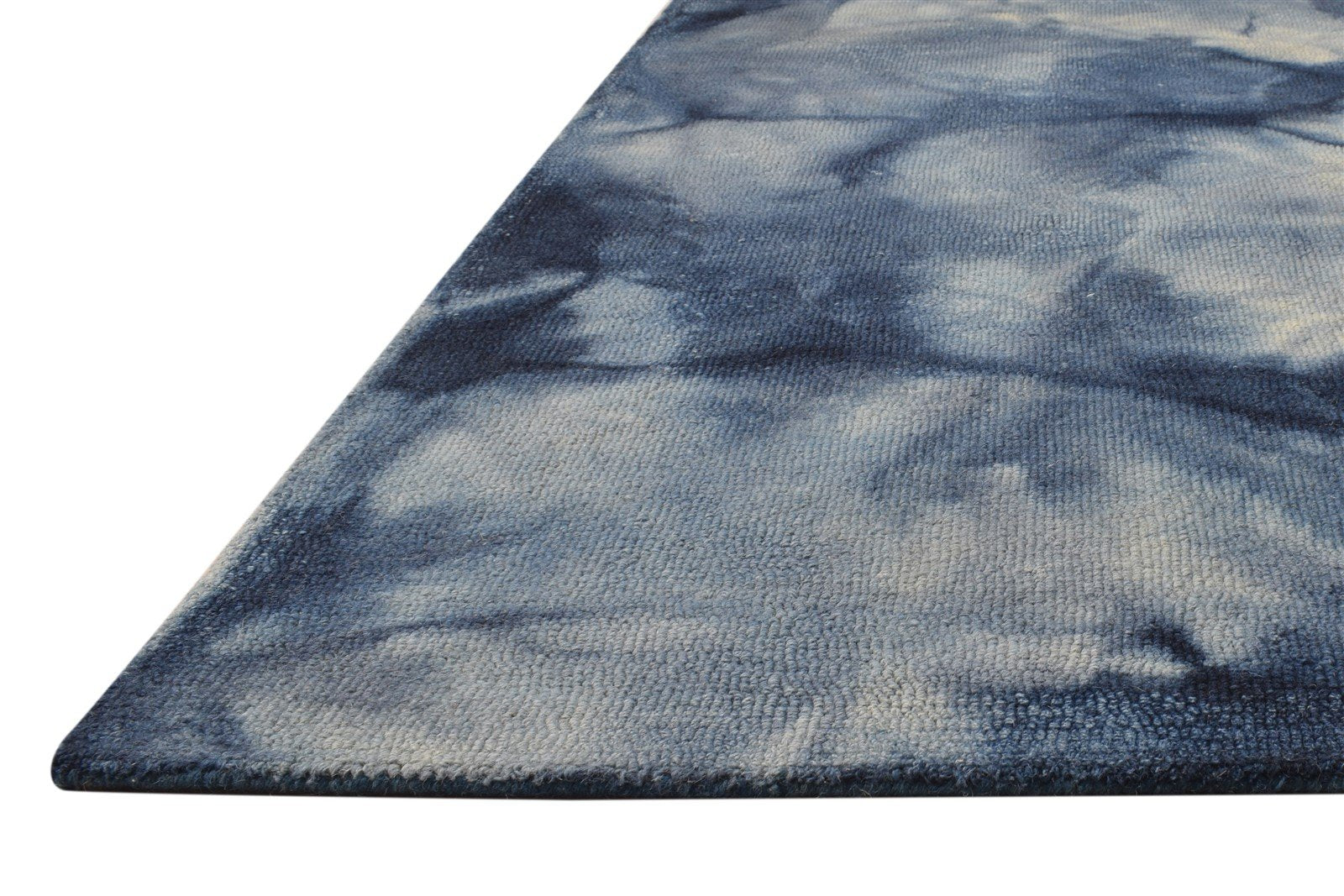 Wool Blue Rug 5' X 8' Modern Hand Tufted Shibori Tie Dye Room Size Carpet 