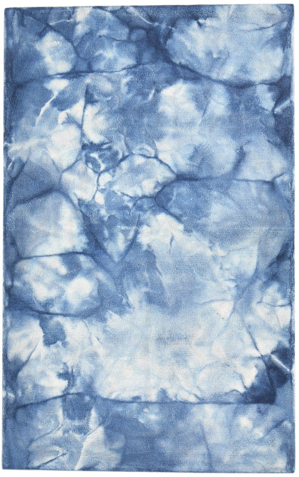 Wool Blue Rug 5' X 8' Modern Hand Tufted Shibori Tie Dye Room Size Carpet 