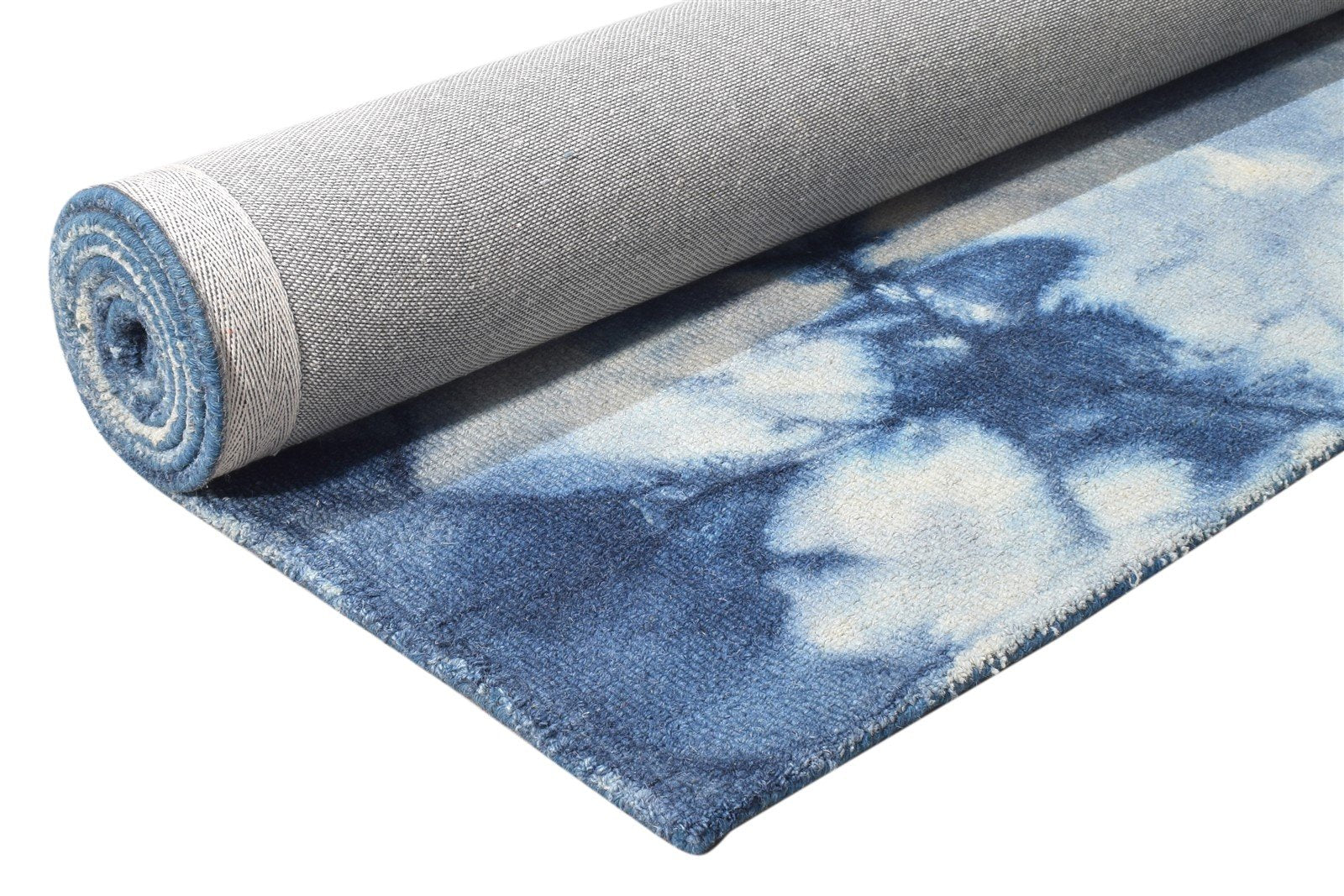 Hand Tufted Blue Wool Rug 5' X 8' Modern Shibori Tie Dye Room Size Carpet 