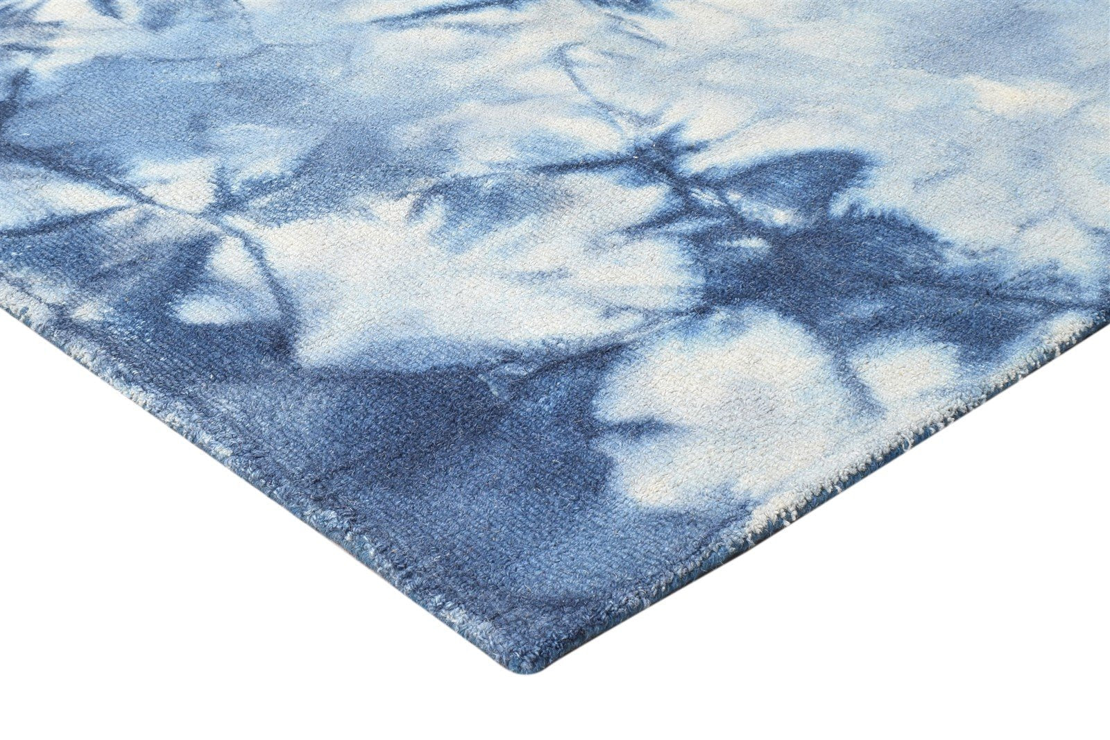 Hand Tufted Blue Wool Rug 5' X 8' Modern Shibori Tie Dye Room Size Carpet 