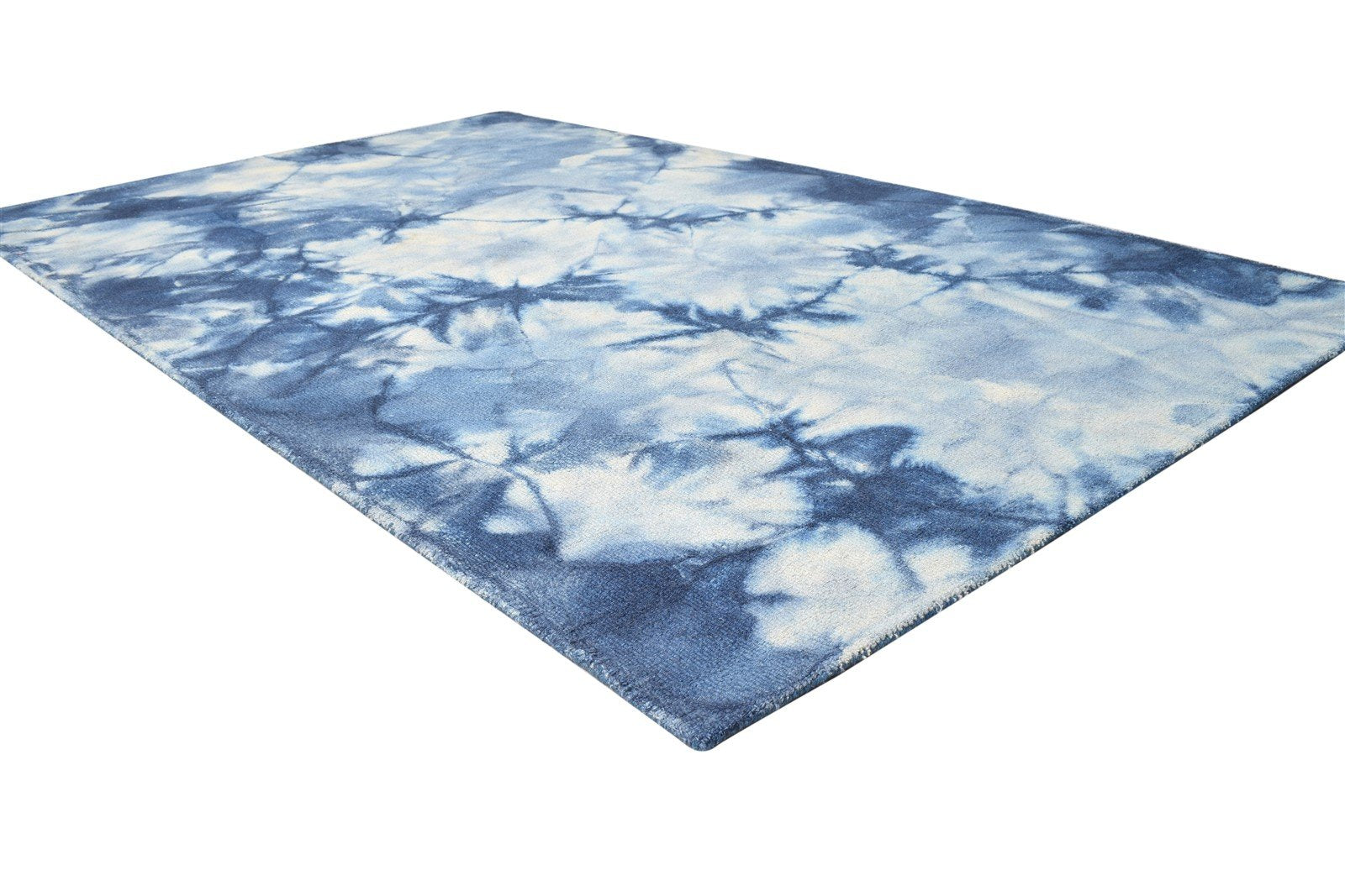 Hand Tufted Blue Wool Rug 5' X 8' Modern Shibori Tie Dye Room Size Carpet 