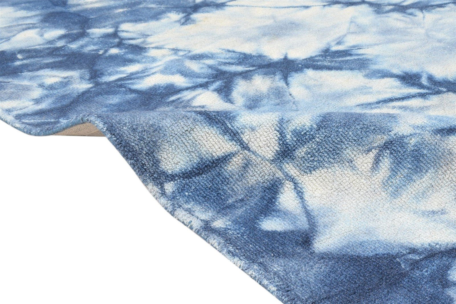 Hand Tufted Blue Wool Rug 5' X 8' Modern Shibori Tie Dye Room Size Carpet 