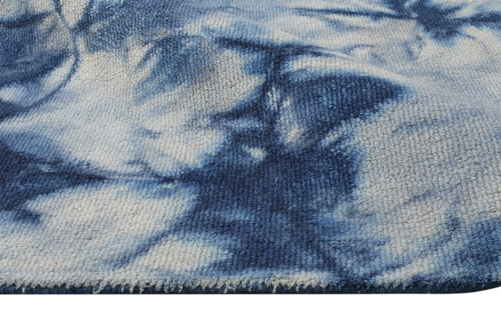 Hand Tufted Blue Wool Rug 5' X 8' Modern Shibori Tie Dye Room Size Carpet 