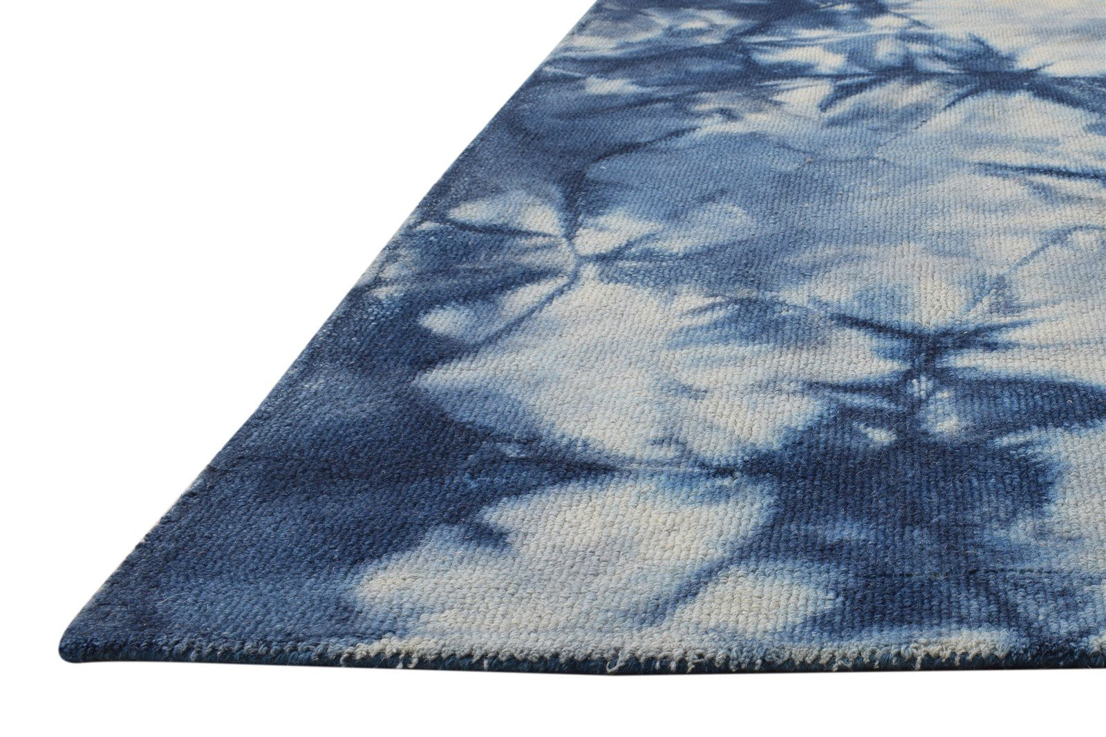 Hand Tufted Blue Wool Rug 5' X 8' Modern Shibori Tie Dye Room Size Carpet 