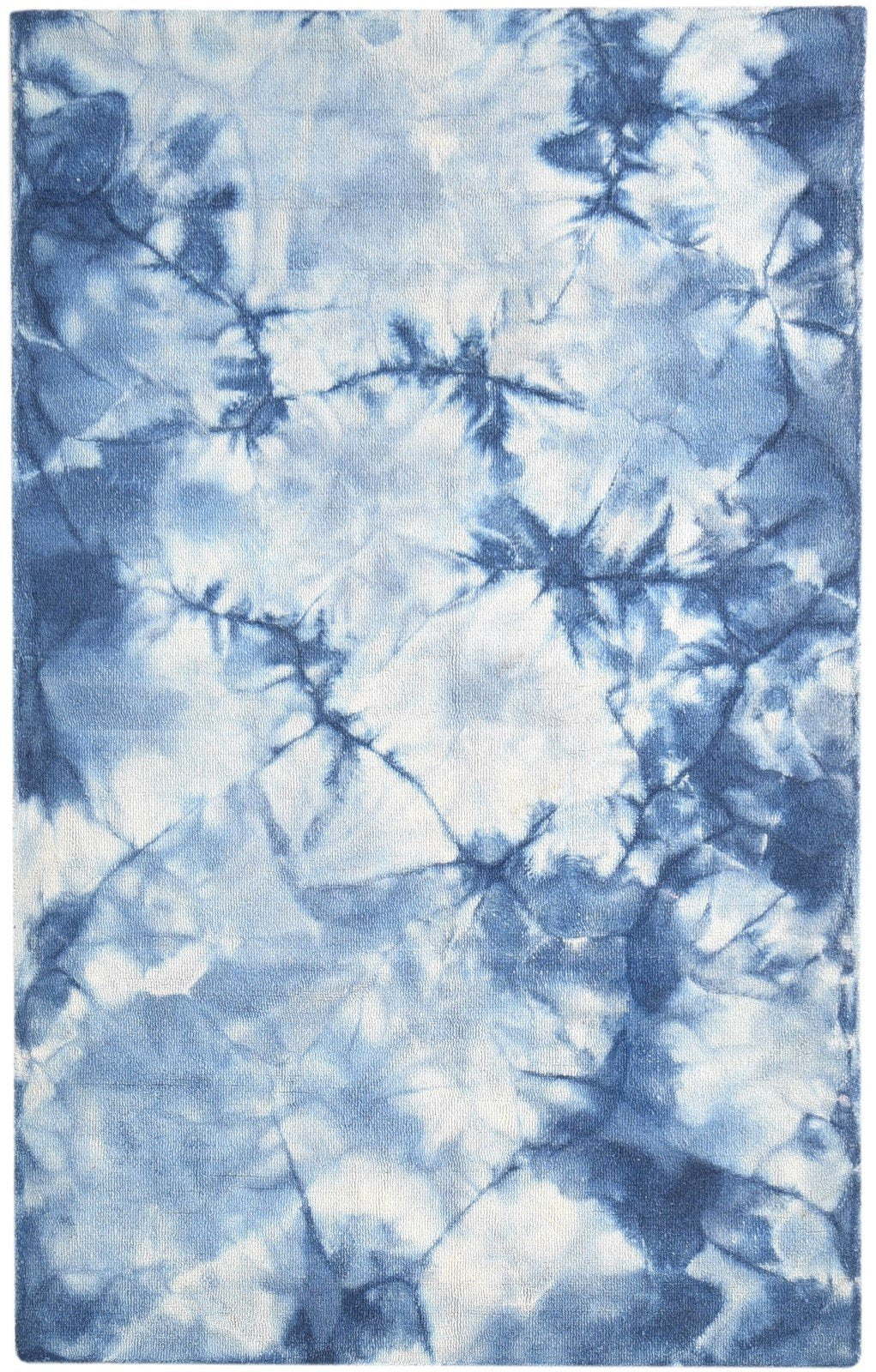 Hand Tufted Blue Wool Rug 5' X 8' Modern Shibori Tie Dye Room Size Carpet 