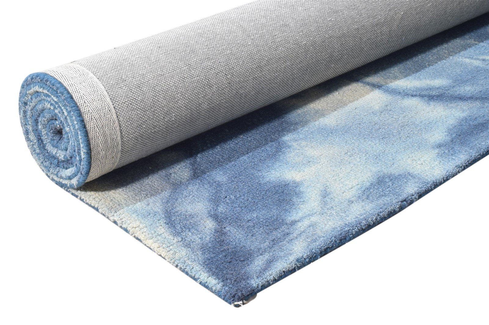 Blue Wool Rug 5' X 8' Modern Hand Tufted Shibori Tie Dye Room Size Carpet 