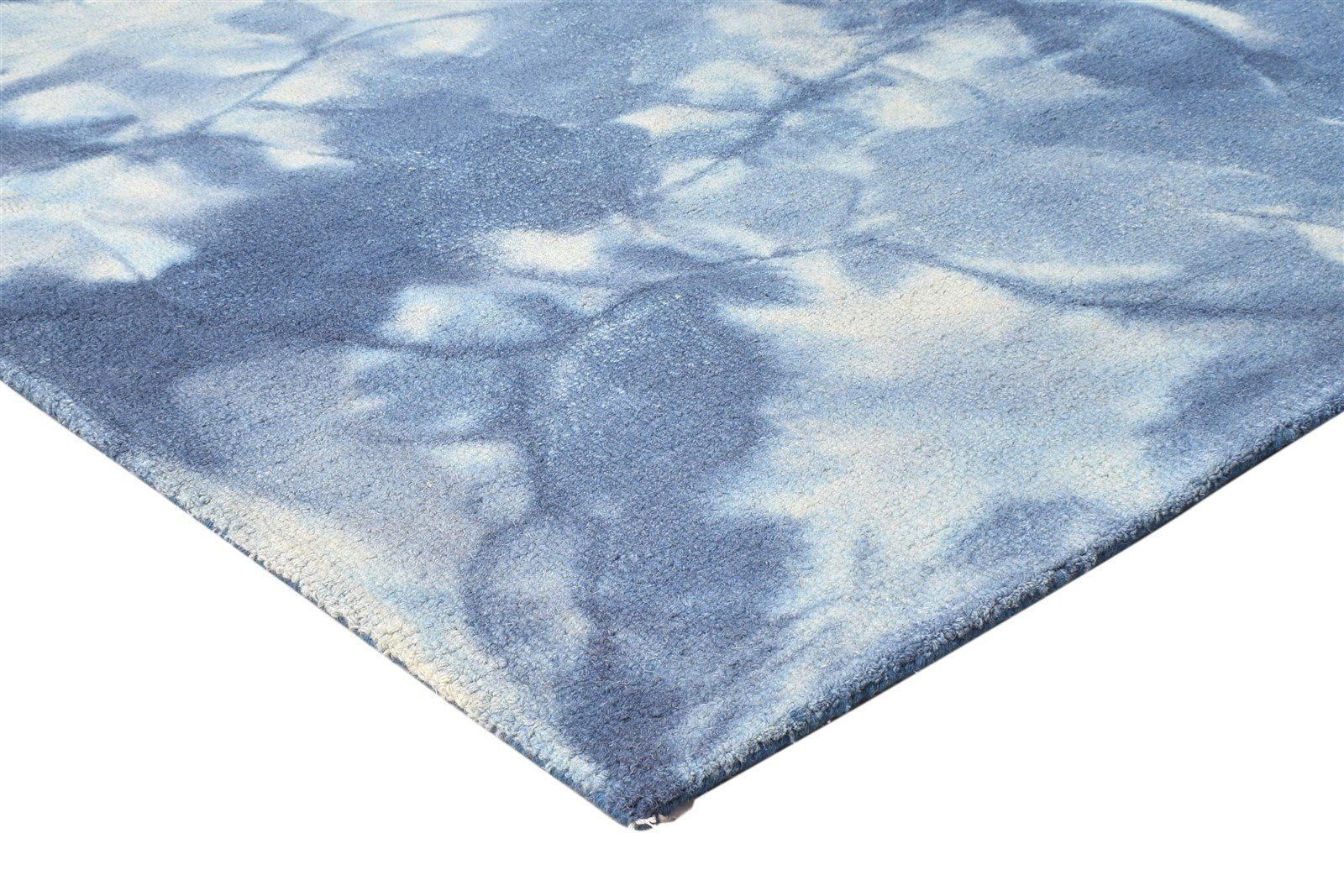 Blue Wool Rug 5' X 8' Modern Hand Tufted Shibori Tie Dye Room Size Carpet 