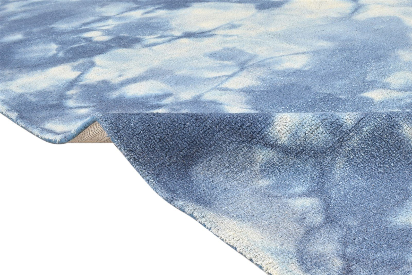 Blue Wool Rug 5' X 8' Modern Hand Tufted Shibori Tie Dye Room Size Carpet 