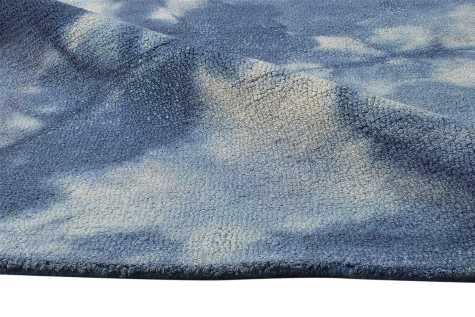 Blue Wool Rug 5' X 8' Modern Hand Tufted Shibori Tie Dye Room Size Carpet 