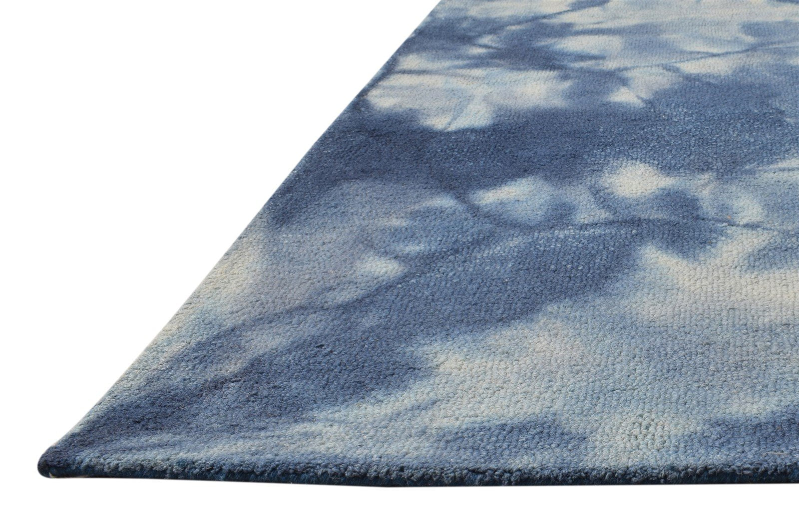 Blue Wool Rug 5' X 8' Modern Hand Tufted Shibori Tie Dye Room Size Carpet 