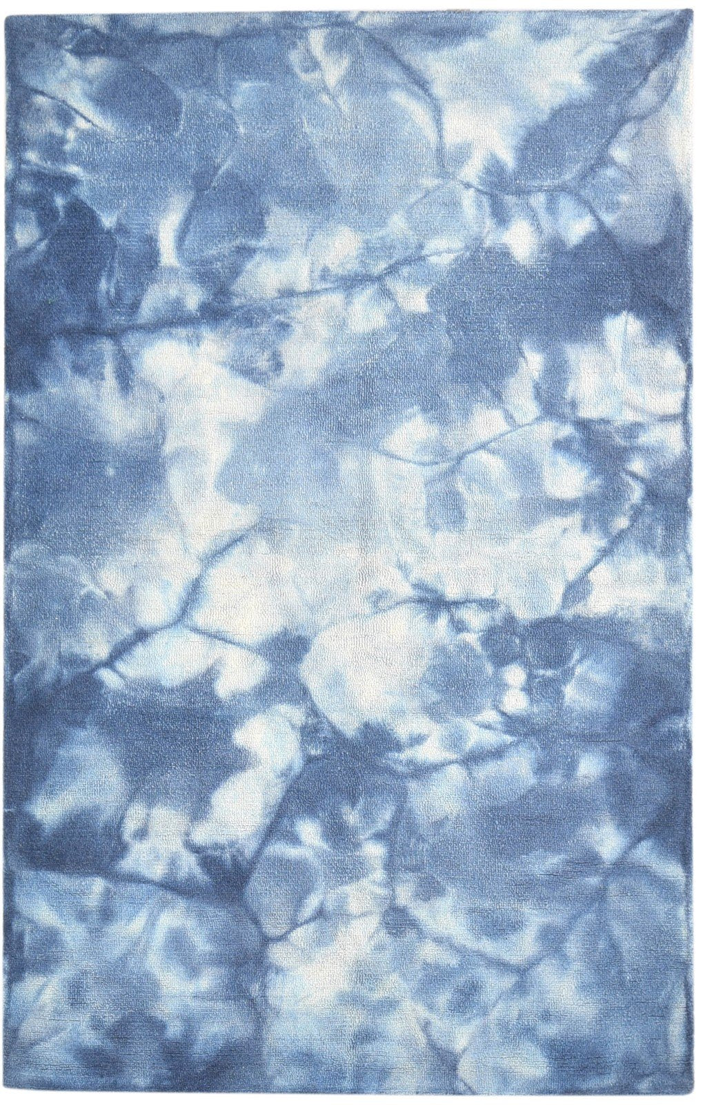 Blue Wool Rug 5' X 8' Modern Hand Tufted Shibori Tie Dye Room Size Carpet 