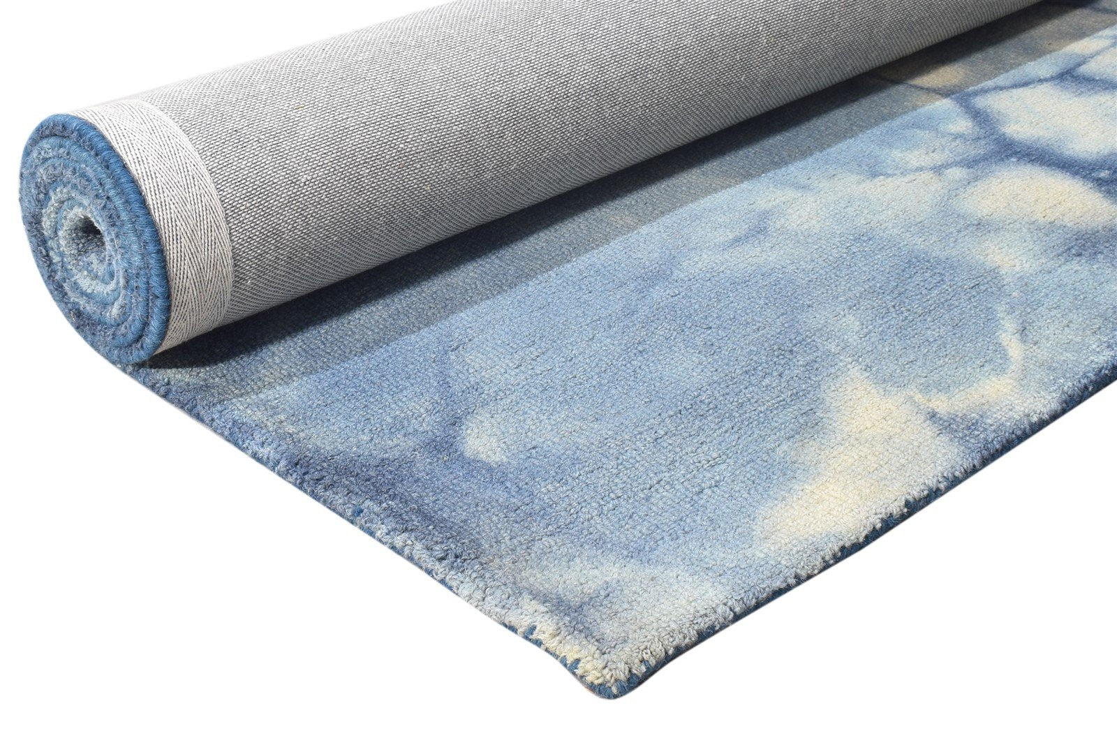 Wool Blue Rug 5' X 8' Modern Hand Tufted Shibori Tie Dye Room Size Carpet 