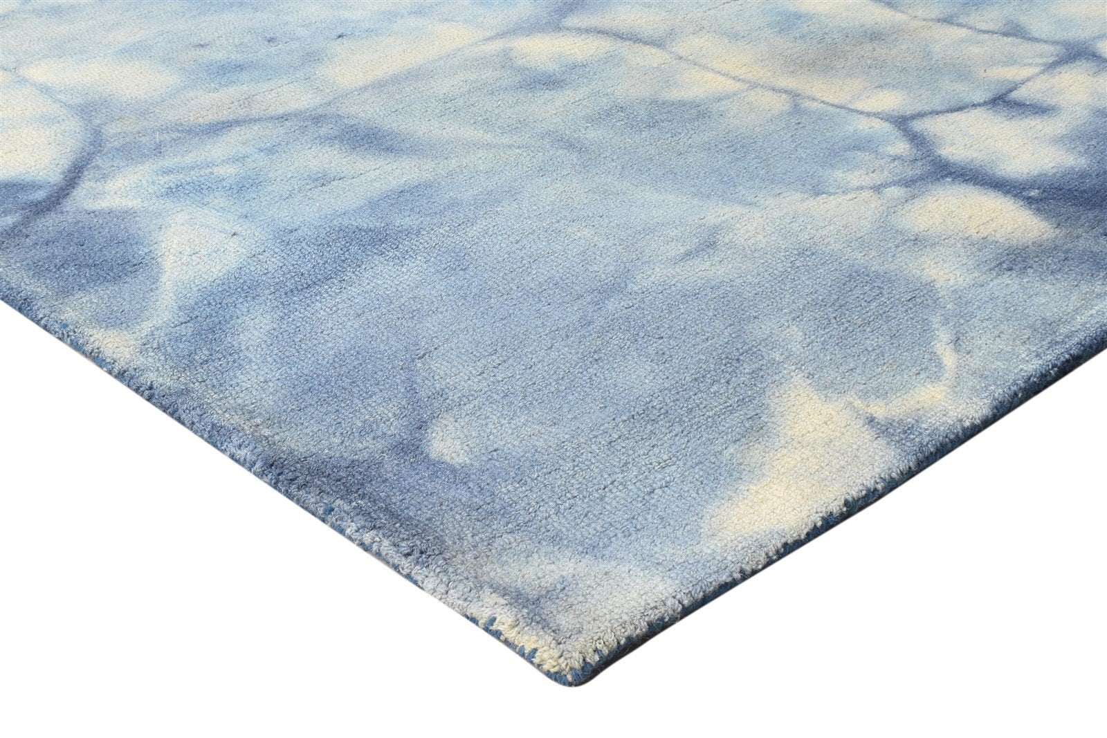 Wool Blue Rug 5' X 8' Modern Hand Tufted Shibori Tie Dye Room Size Carpet 