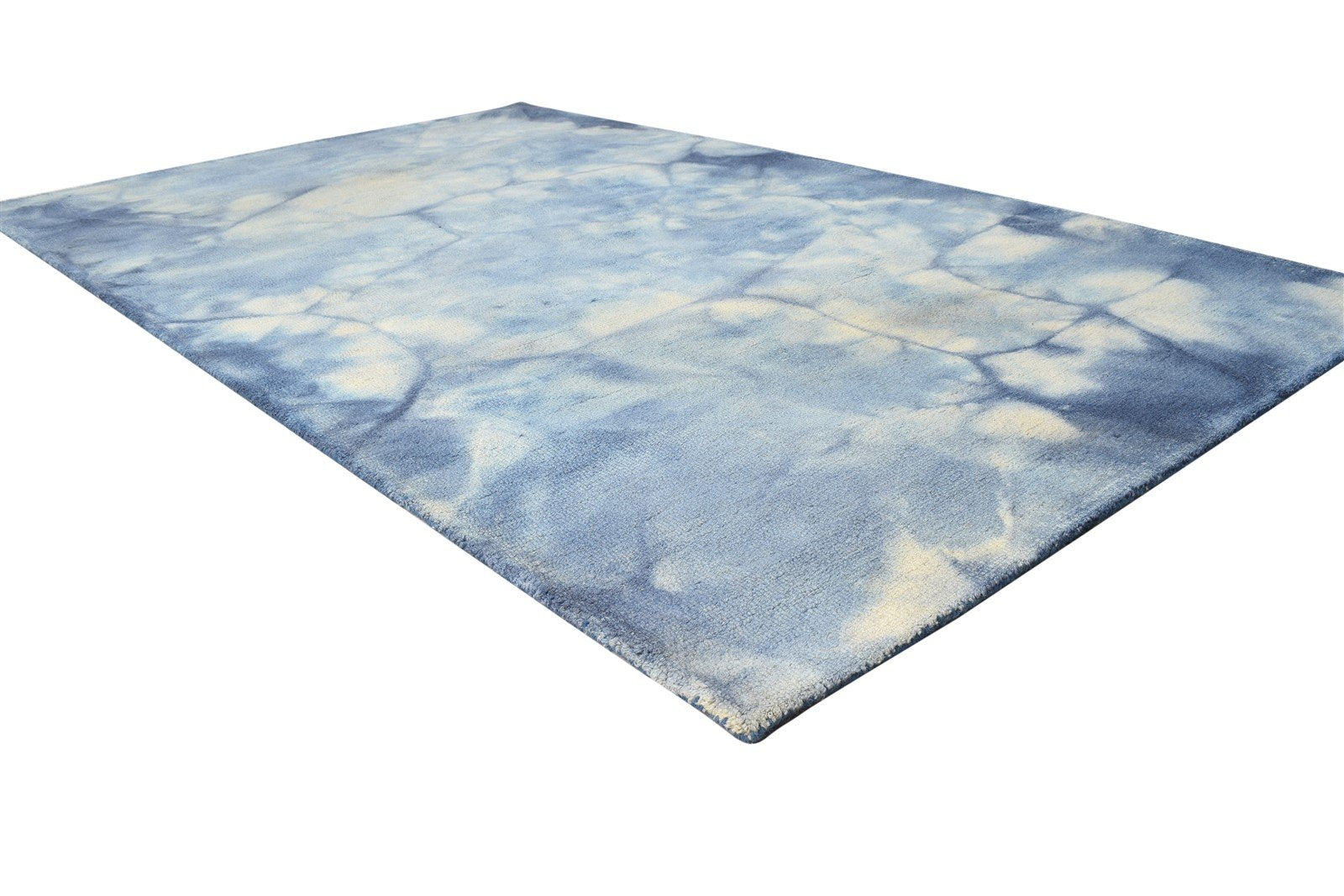 Wool Blue Rug 5' X 8' Modern Hand Tufted Shibori Tie Dye Room Size Carpet 