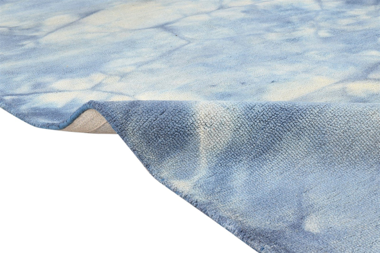 Wool Blue Rug 5' X 8' Modern Hand Tufted Shibori Tie Dye Room Size Carpet 