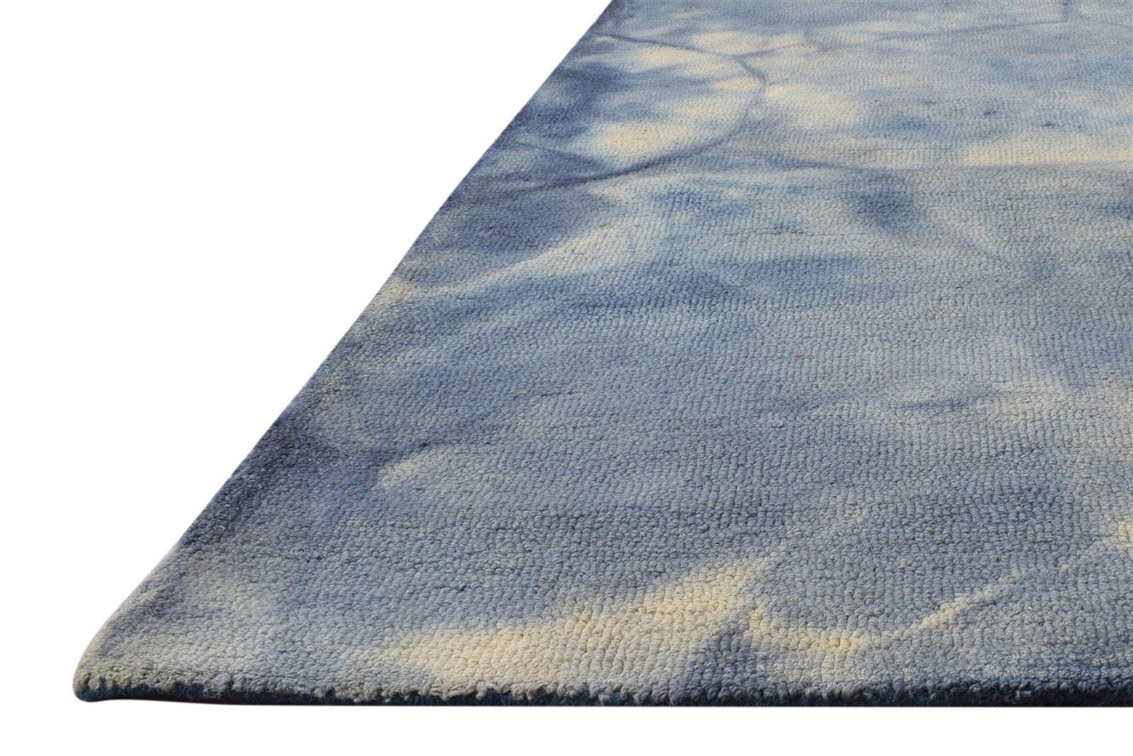 Wool Blue Rug 5' X 8' Modern Hand Tufted Shibori Tie Dye Room Size Carpet 