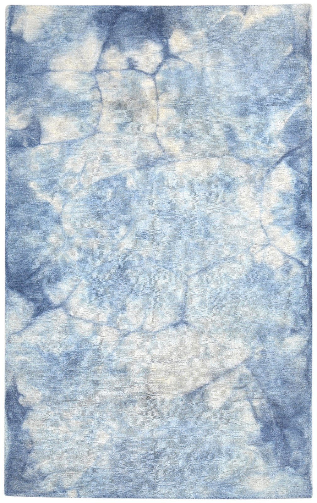 Wool Blue Rug 5' X 8' Modern Hand Tufted Shibori Tie Dye Room Size Carpet 