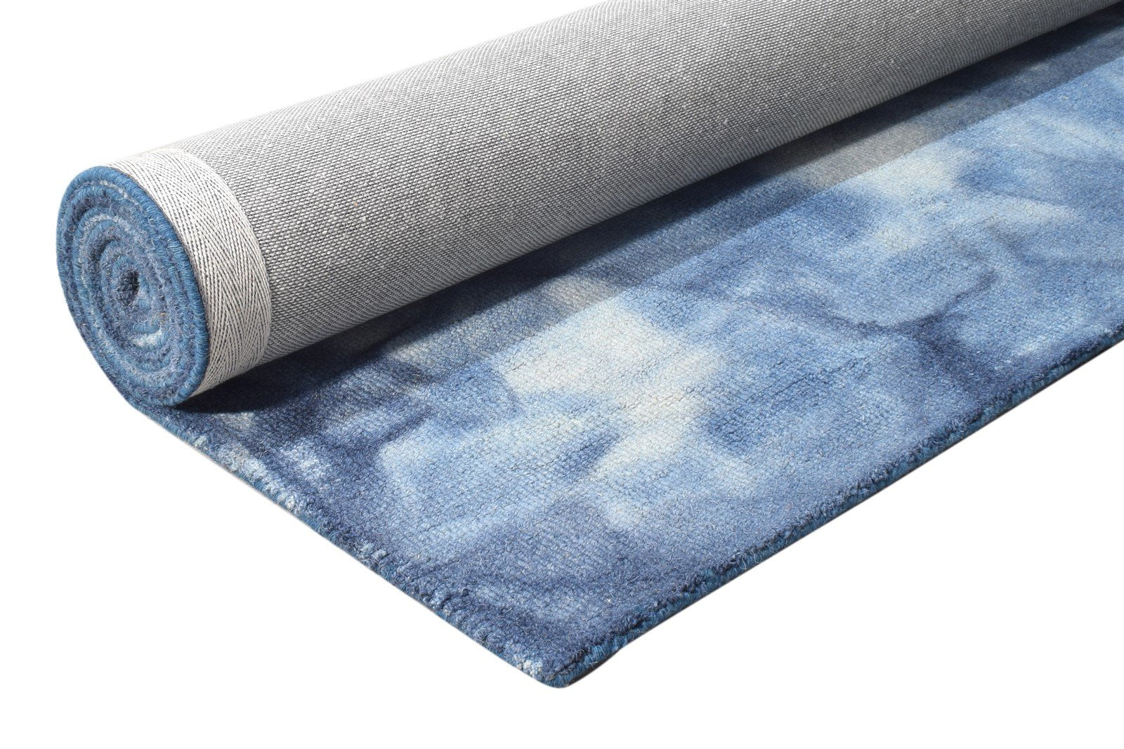 Hand Tufted Blue Wool Rug 5' X 8' Modern Shibori Tie Dye Room Size Carpet 