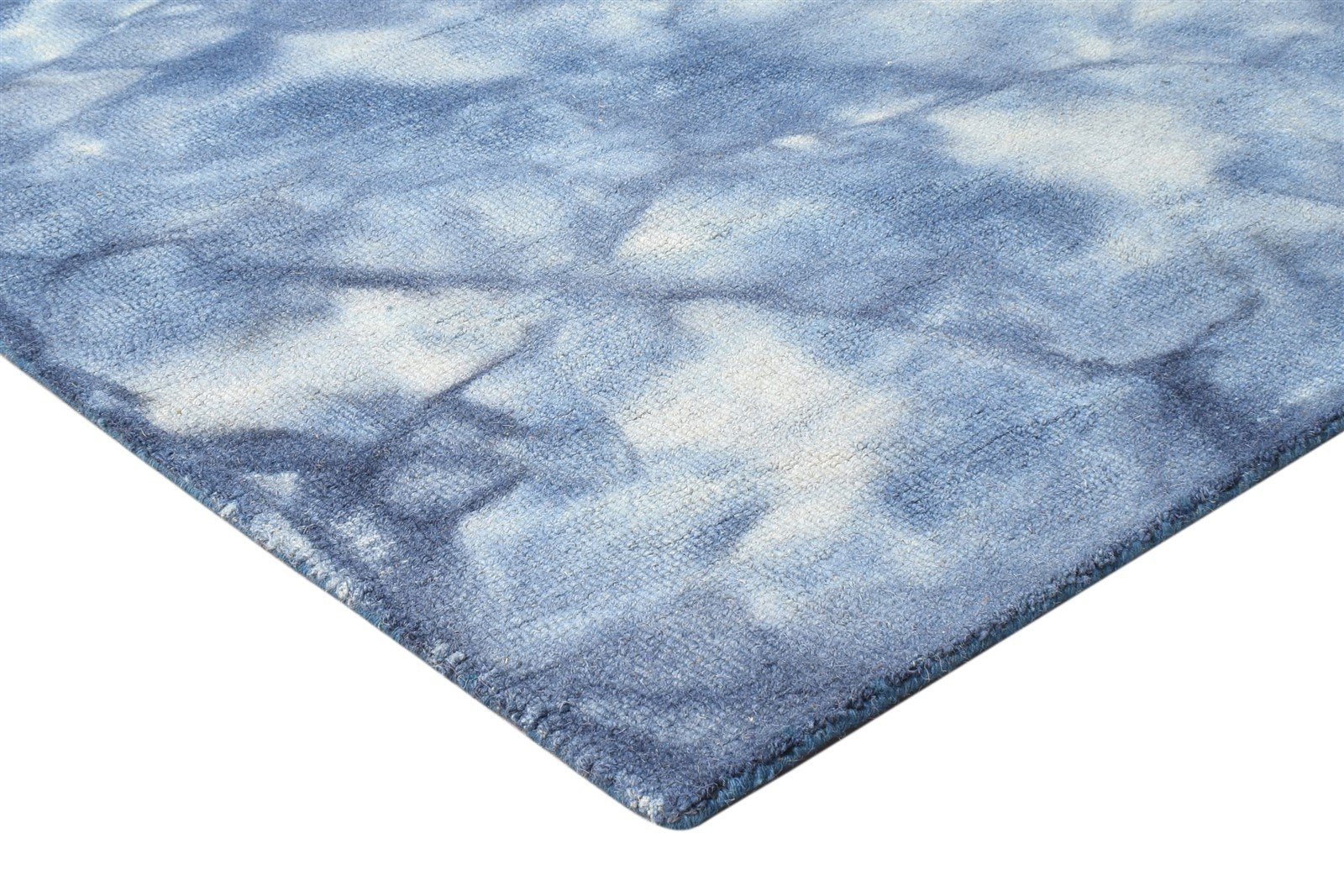 Hand Tufted Blue Wool Rug 5' X 8' Modern Shibori Tie Dye Room Size Carpet 