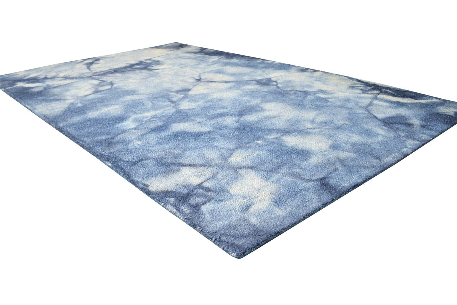 Hand Tufted Blue Wool Rug 5' X 8' Modern Shibori Tie Dye Room Size Carpet 