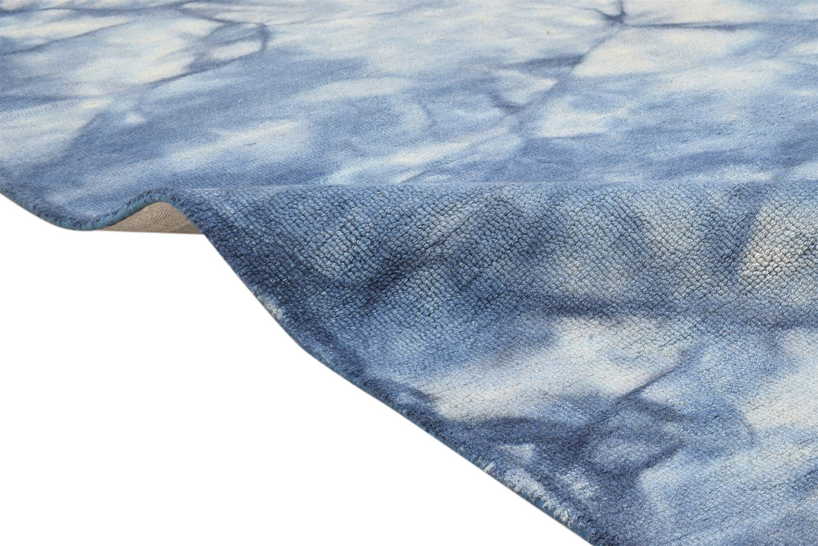 Hand Tufted Blue Wool Rug 5' X 8' Modern Shibori Tie Dye Room Size Carpet 