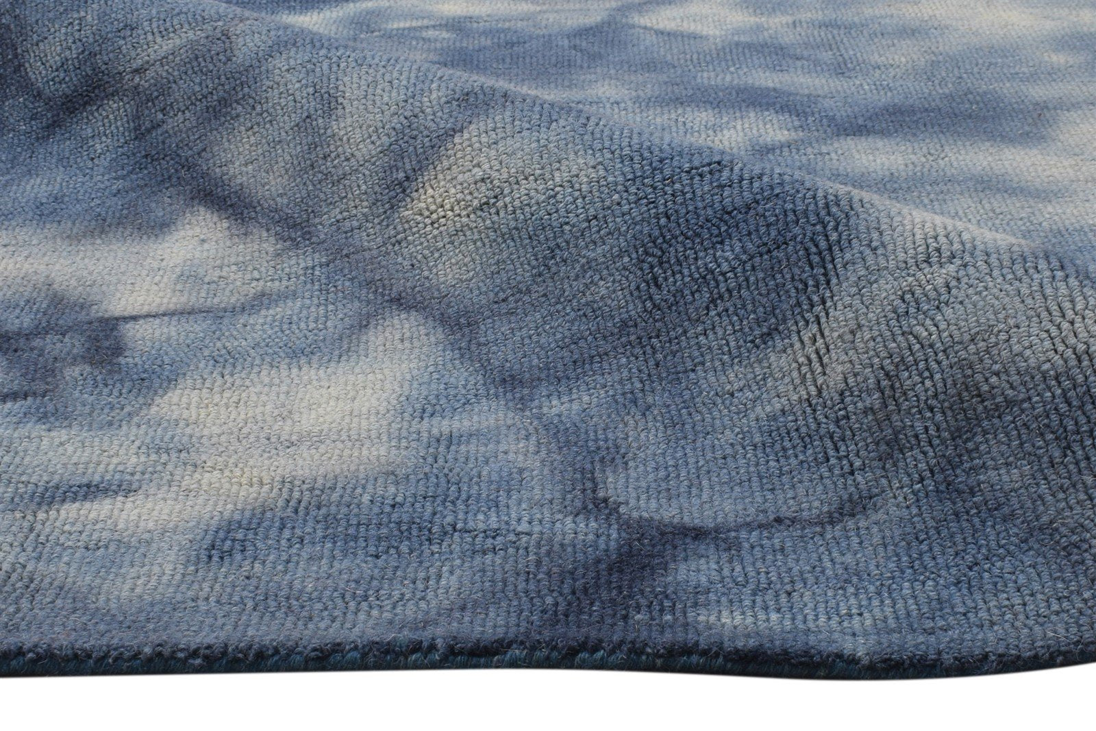 Hand Tufted Blue Wool Rug 5' X 8' Modern Shibori Tie Dye Room Size Carpet 