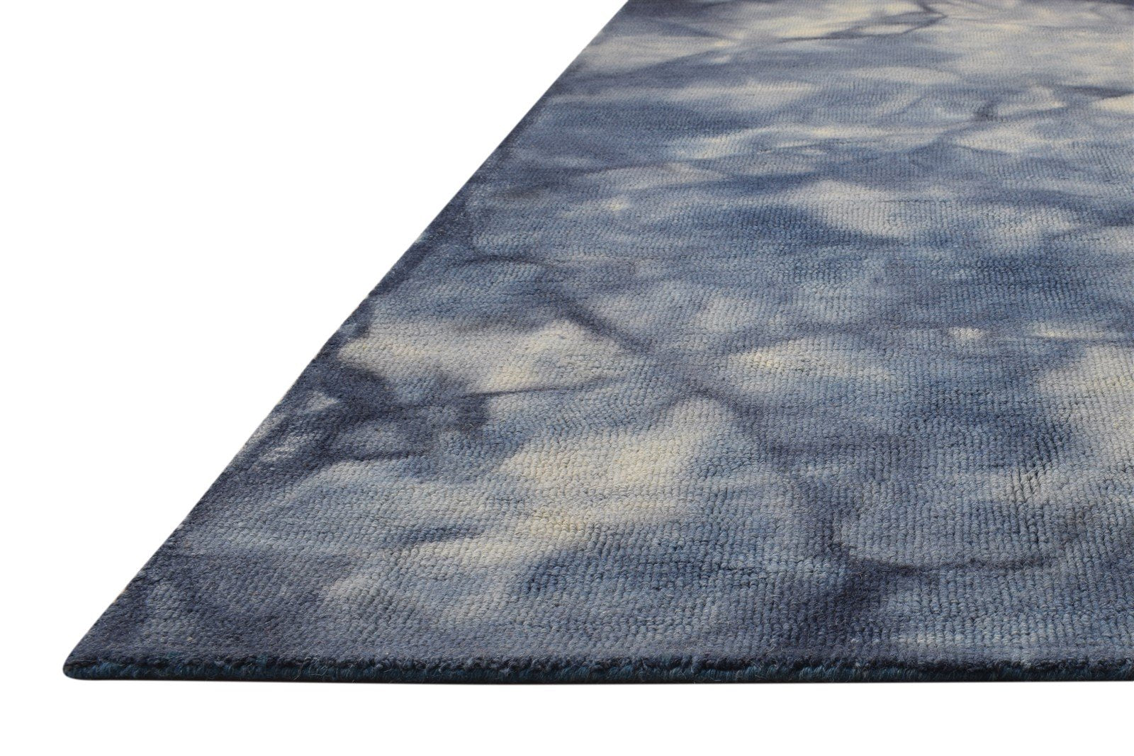 Hand Tufted Blue Wool Rug 5' X 8' Modern Shibori Tie Dye Room Size Carpet 