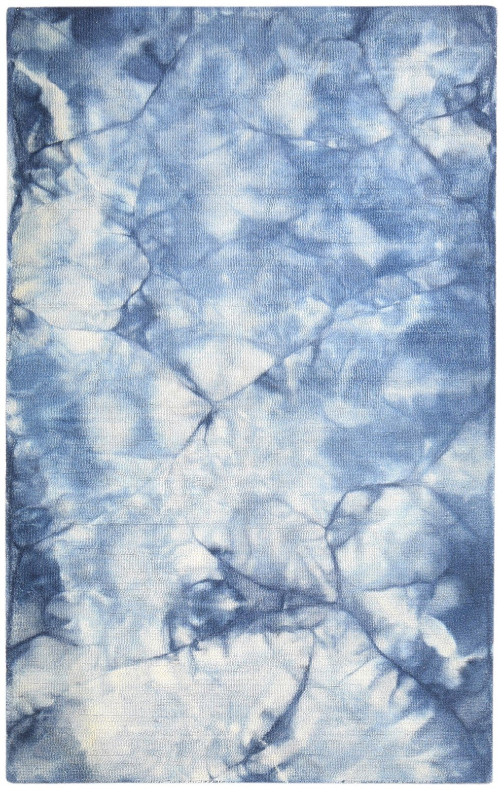 Hand Tufted Blue Wool Rug 5' X 8' Modern Shibori Tie Dye Room Size Carpet 