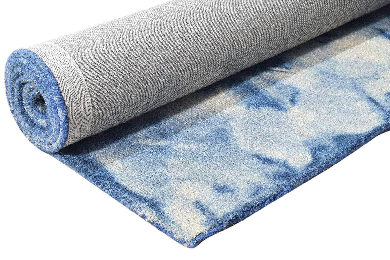 Blue Wool Rug 5' X 8' Modern Hand Tufted Shibori Tie Dye Room Size Carpet 