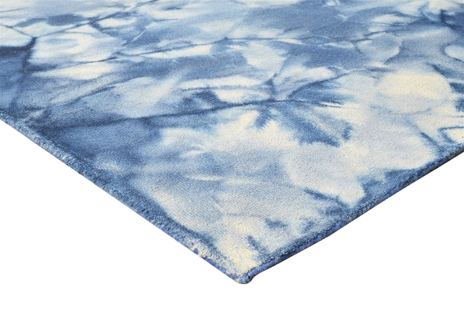 Blue Wool Rug 5' X 8' Modern Hand Tufted Shibori Tie Dye Room Size Carpet 