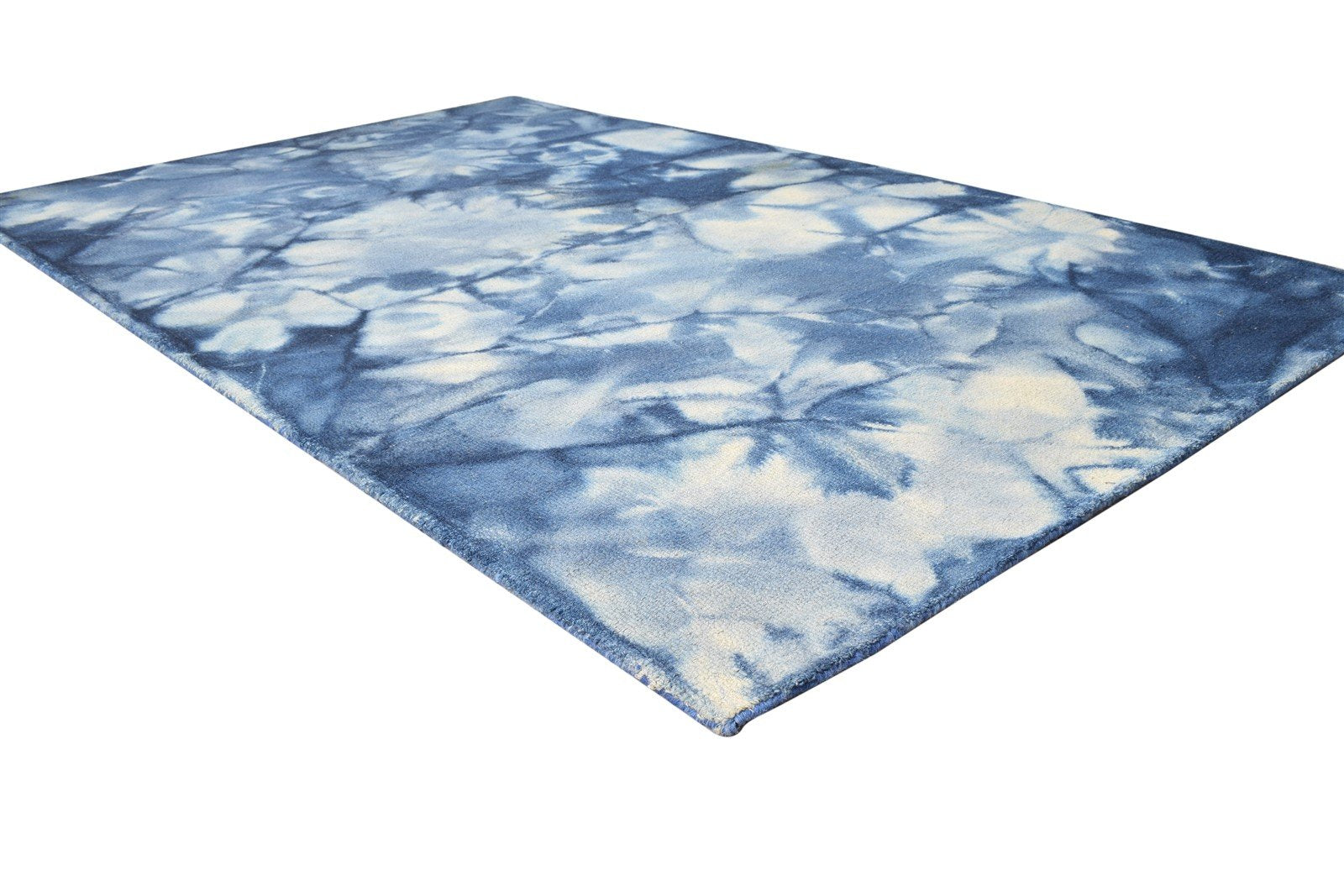 Blue Wool Rug 5' X 8' Modern Hand Tufted Shibori Tie Dye Room Size Carpet 