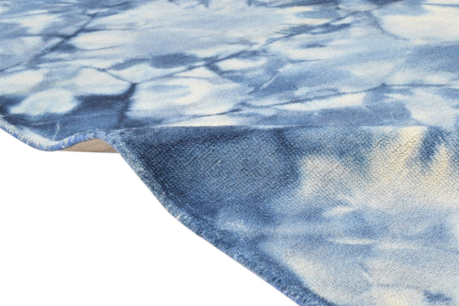 Blue Wool Rug 5' X 8' Modern Hand Tufted Shibori Tie Dye Room Size Carpet 