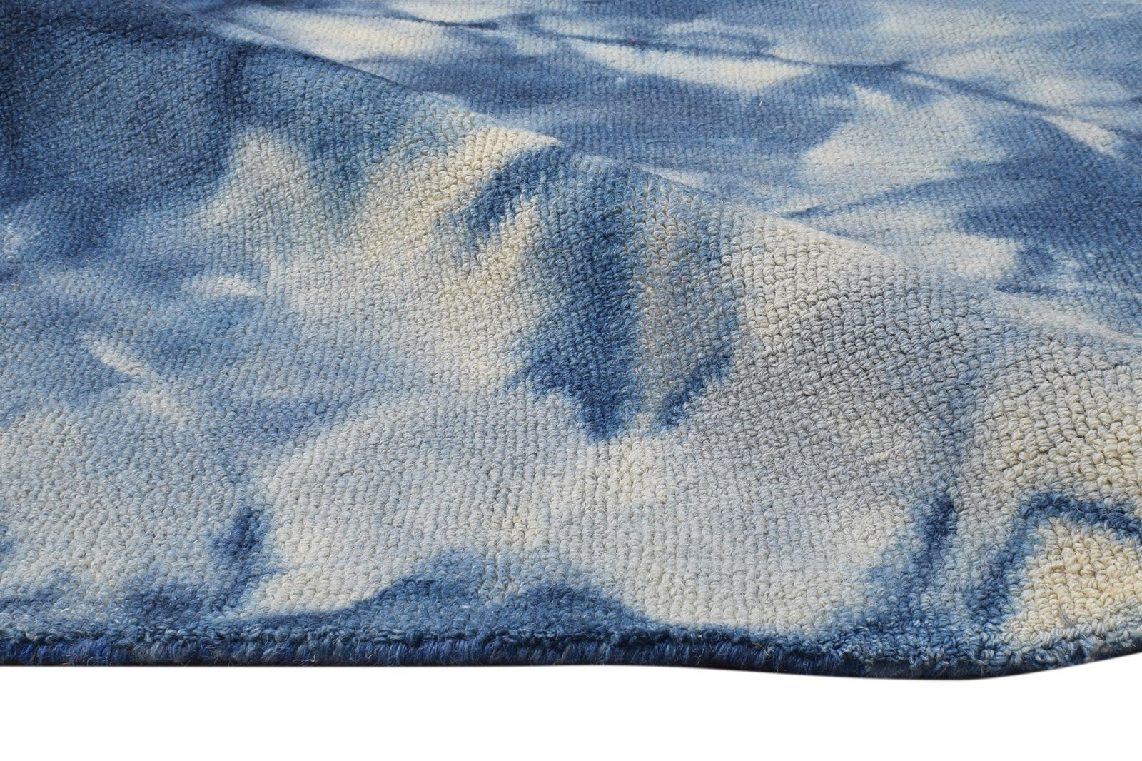 Blue Wool Rug 5' X 8' Modern Hand Tufted Shibori Tie Dye Room Size Carpet 