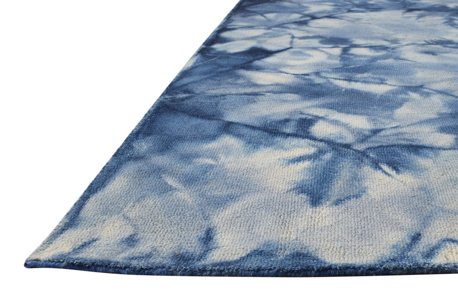 Blue Wool Rug 5' X 8' Modern Hand Tufted Shibori Tie Dye Room Size Carpet 