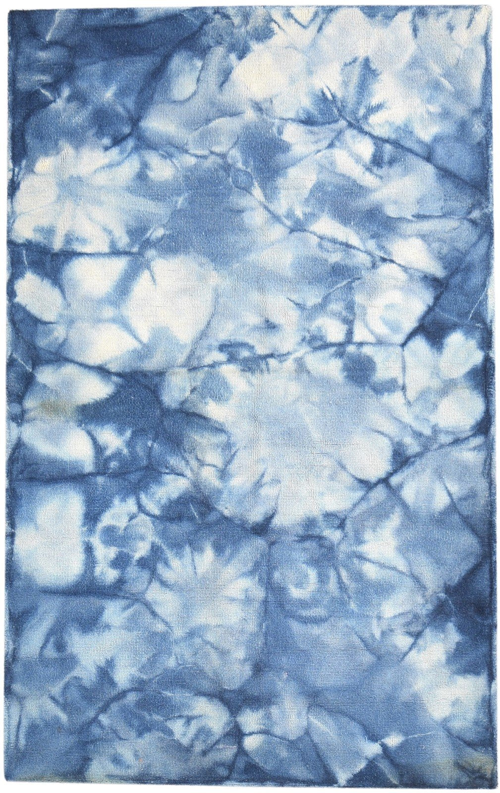 Blue Wool Rug 5' X 8' Modern Hand Tufted Shibori Tie Dye Room Size Carpet 