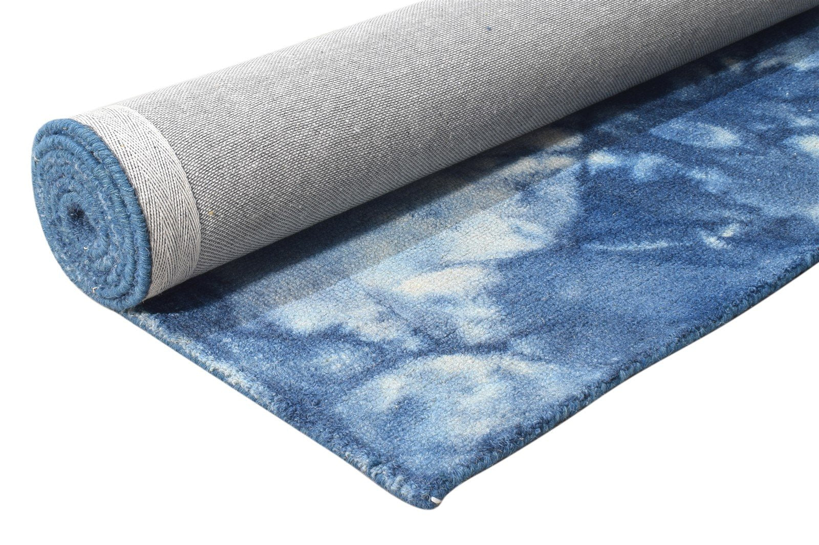 Wool Blue Rug 5' X 8' Modern Hand Tufted Shibori Tie Dye Room Size Carpet 