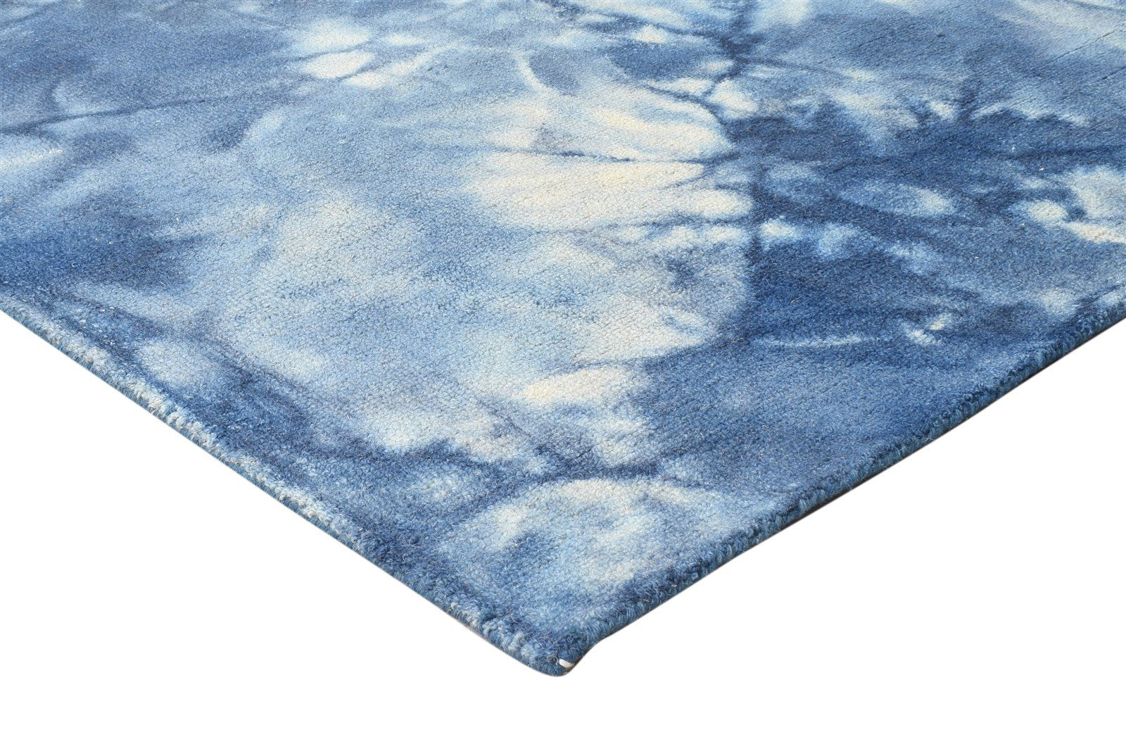 Wool Blue Rug 5' X 8' Modern Hand Tufted Shibori Tie Dye Room Size Carpet 