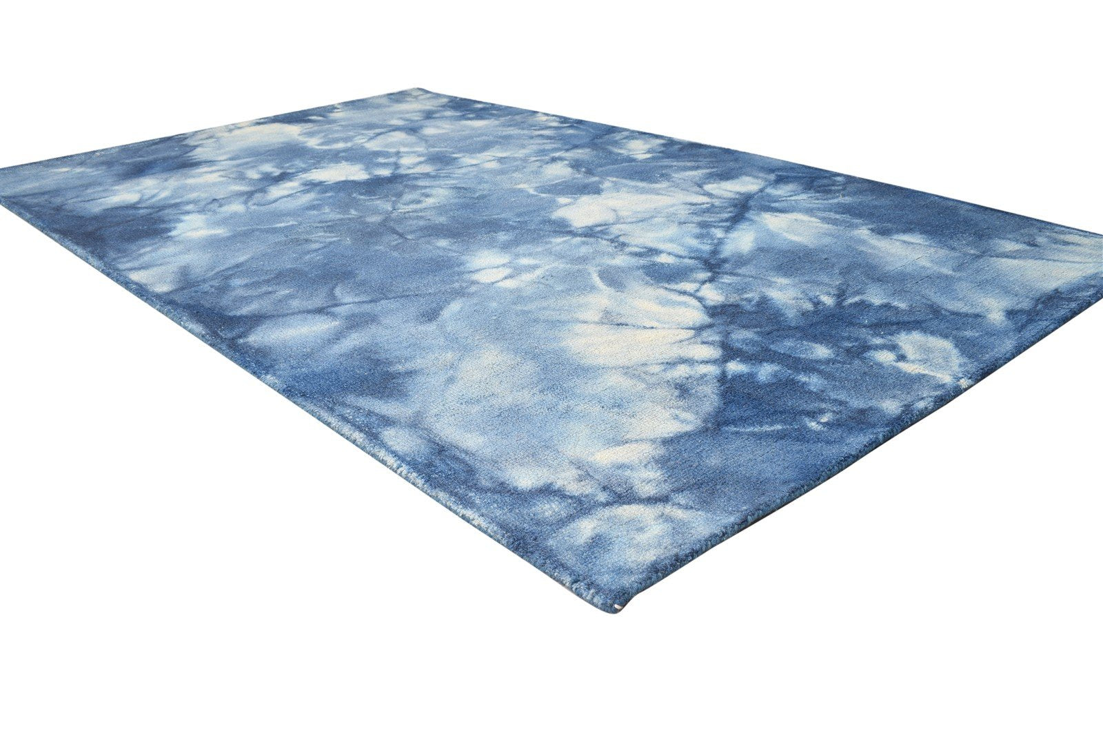 Wool Blue Rug 5' X 8' Modern Hand Tufted Shibori Tie Dye Room Size Carpet 