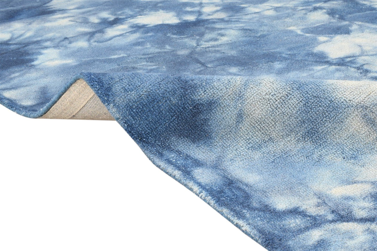 Wool Blue Rug 5' X 8' Modern Hand Tufted Shibori Tie Dye Room Size Carpet 