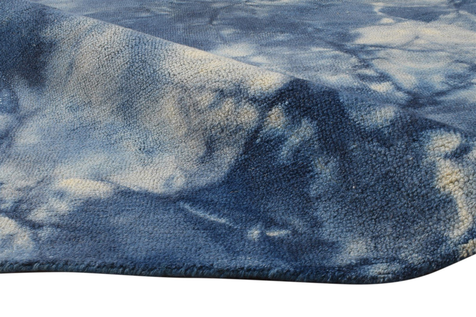 Wool Blue Rug 5' X 8' Modern Hand Tufted Shibori Tie Dye Room Size Carpet 