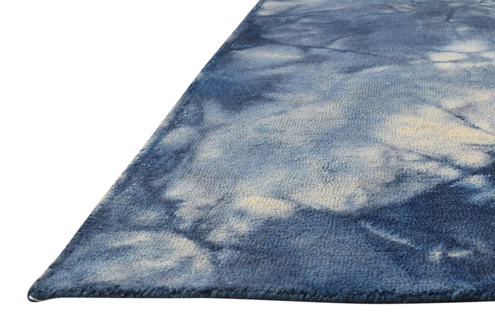 Wool Blue Rug 5' X 8' Modern Hand Tufted Shibori Tie Dye Room Size Carpet 