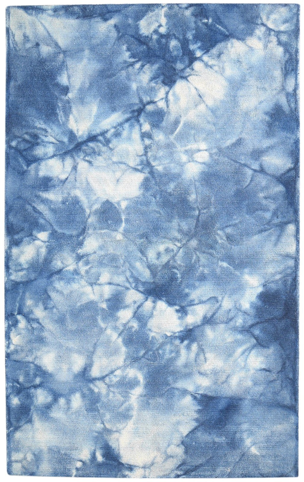 Wool Blue Rug 5' X 8' Modern Hand Tufted Shibori Tie Dye Room Size Carpet 